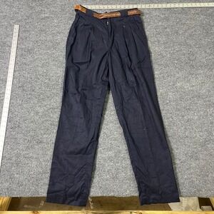 Pace Trousers Mens Size 30 Navy Blue Pleated Casual Straight Leg Braided Belt